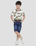 Little M Boys Rib Waist Dino Denim Shorts