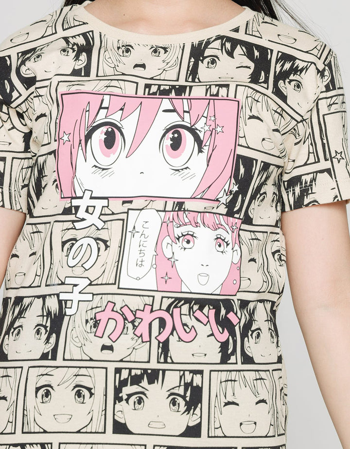 Nevada Print Anime Collage Kaos Anak Perempuan