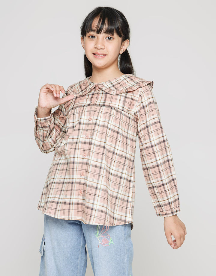 Nevada Long Sleeve Shirt Round Collar Checker Blouse