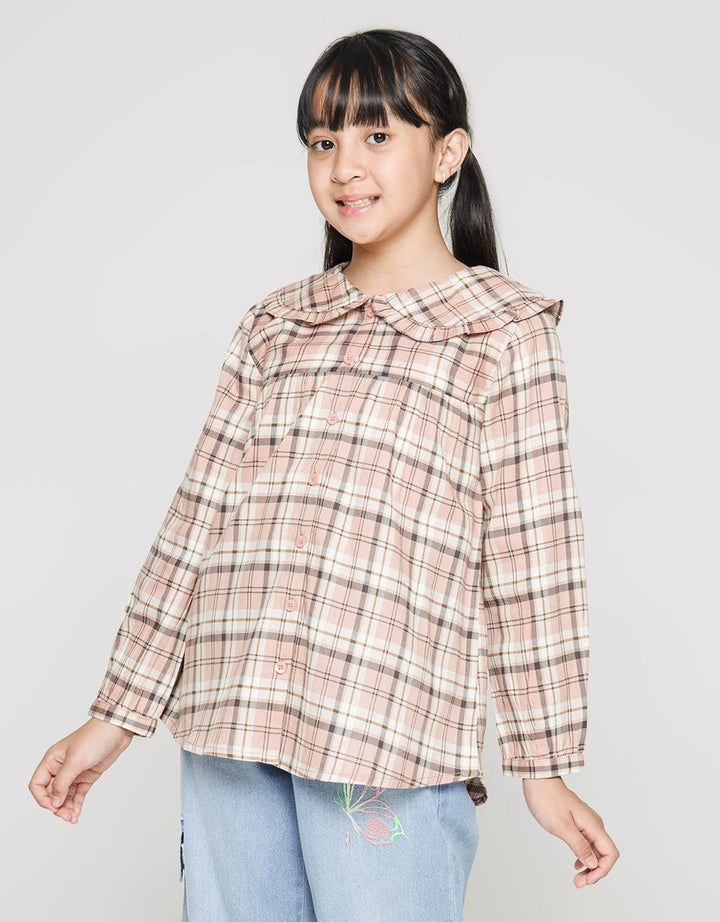Nevada Long Sleeve Shirt Round Collar Checker Blouse