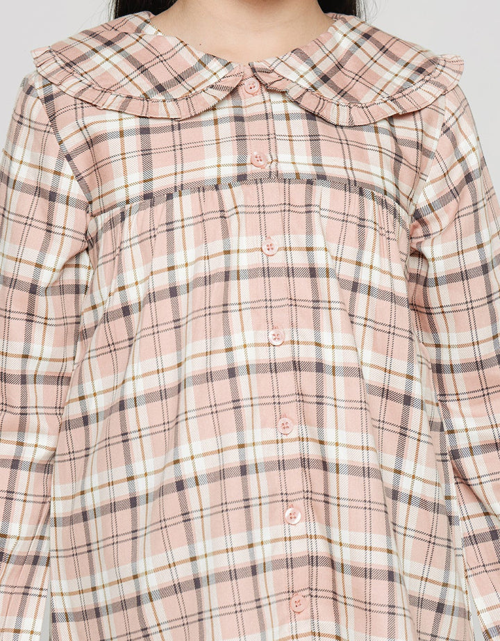 Nevada Long Sleeve Shirt Round Collar Checker Blouse