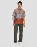 Cardinal Casual Kemeja Lengan Pendek Pria Print Garis