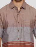 Cardinal Casual Kemeja Lengan Pendek Pria Print Garis
