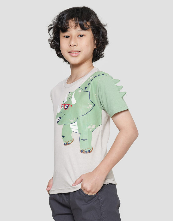 Little M Kaos Lengan Pendek Anak Laki-laki Print Dino Sambung Aplikasi