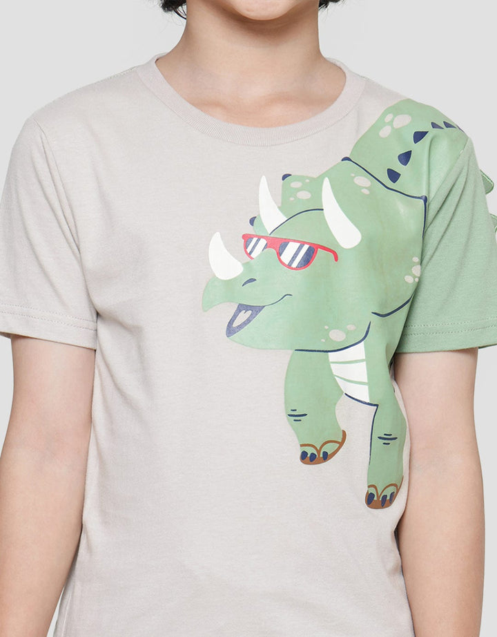 Little M Kaos Lengan Pendek Anak Laki-laki Print Dino Sambung Aplikasi