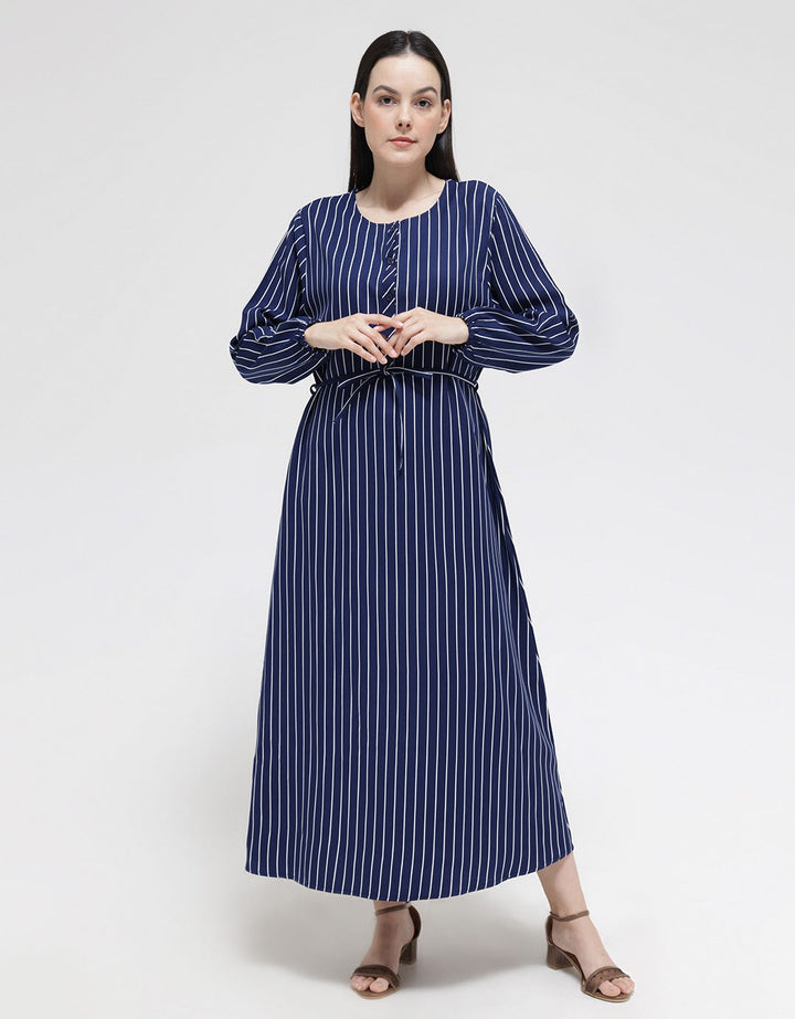 Anyday Long Sleeve Maxi Dress Stripe Print With Belt