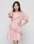 Sweet Miss Short Sleeve Midi Dress Balon Sleeves Geber Simetris