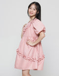 Sweet Miss Short Sleeve Midi Dress Balon Sleeves Geber Simetris