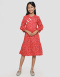 Sweet Miss Full Print Kipas Krah Shanghai Midi Dress Anak Perempuan