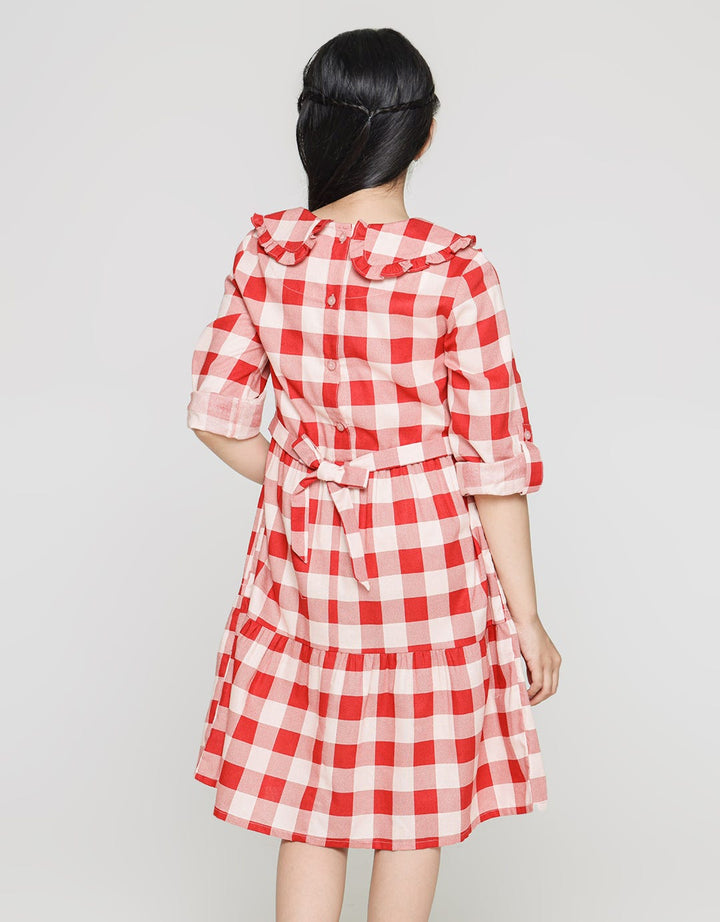 Sweet Miss Long Sleeve Midi Dress Full Print Checks With Ruffles