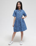 Nevada Denim Collared Midi Dress Anak Perempuan