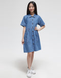 Nevada Denim Collared Midi Dress Anak Perempuan