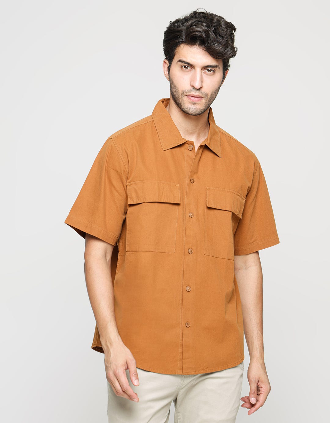 Details Short Sleeve Shirt Canvas Peach 2 Flap Pocket