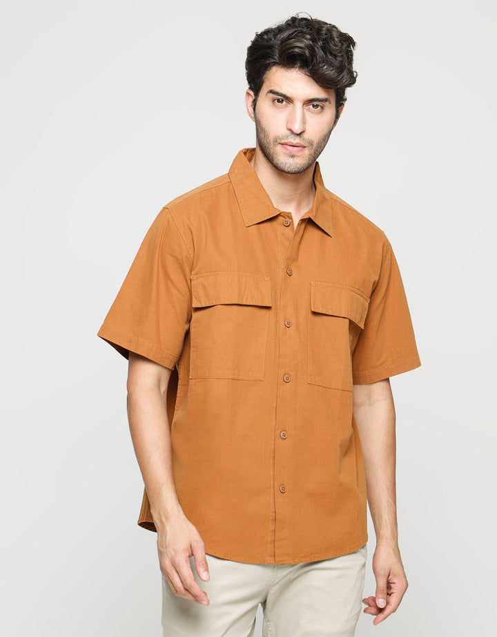 Details Short Sleeve Shirt Canvas Peach 2 Flap Pocket