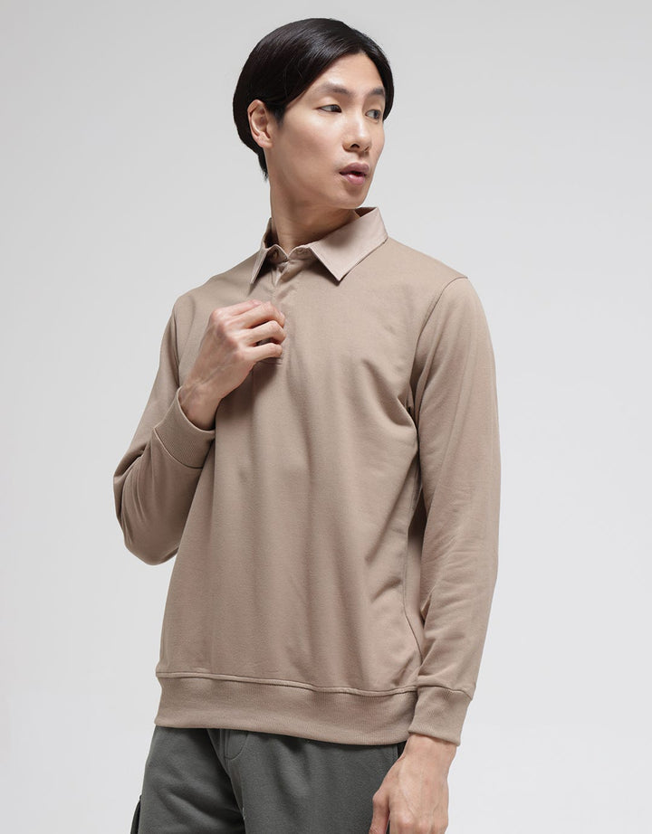 Details Sweatshirt Jumper Woven Collar Fleece