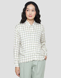 Nevada Woven Top Boxy Check Kemeja Lengan Panjang Wanita