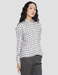 Nevada Woven Top Boxy Check Kemeja Lengan Panjang Wanita