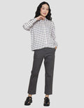 Nevada Woven Top Boxy Check Kemeja Lengan Panjang Wanita