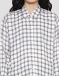 Nevada Woven Top Boxy Check Kemeja Lengan Panjang Wanita