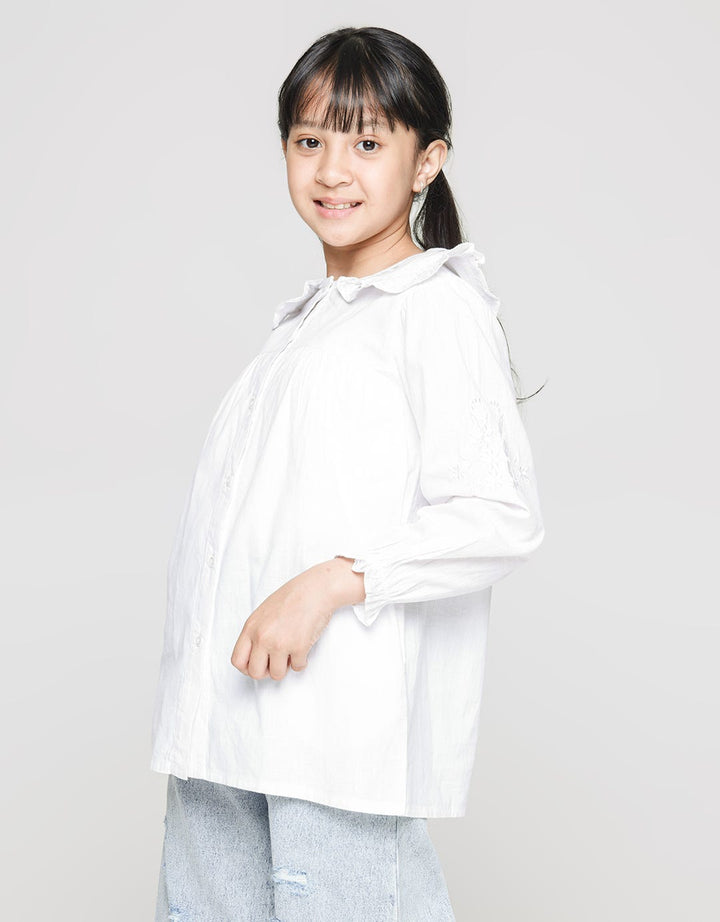 Nevada Long Sleeve Shirt Plain With Oversize Ruffle Collar And Flowers