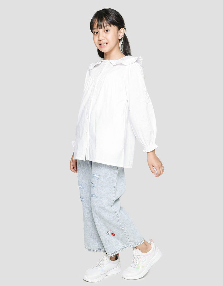 Nevada Long Sleeve Shirt Plain With Oversize Ruffle Collar And Flowers