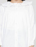 Nevada Long Sleeve Shirt Plain With Oversize Ruffle Collar And Flowers
