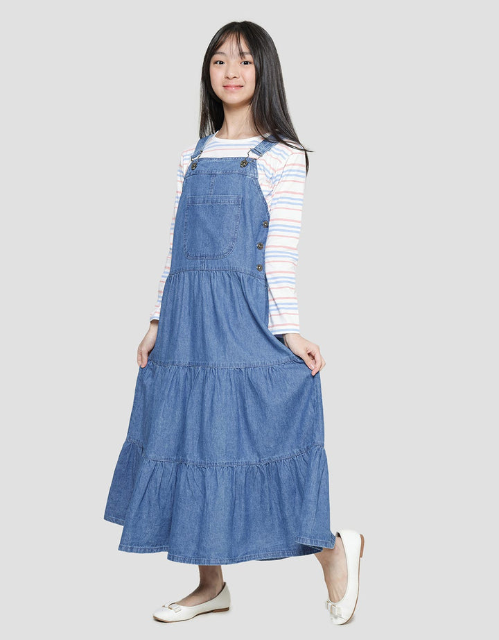 Nevada Stripes Motif Inner Maxi Dress Overall Denim Girls