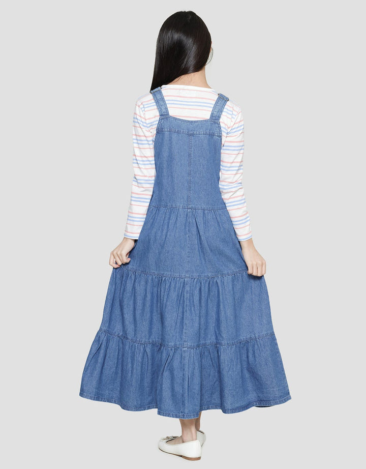 Nevada Stripes Motif Inner Maxi Dress Overall Denim Girls