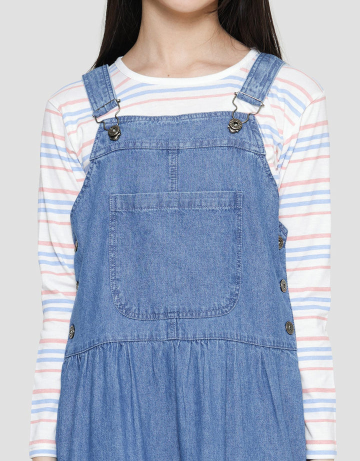 Nevada Stripes Motif Inner Maxi Dress Overall Denim Girls