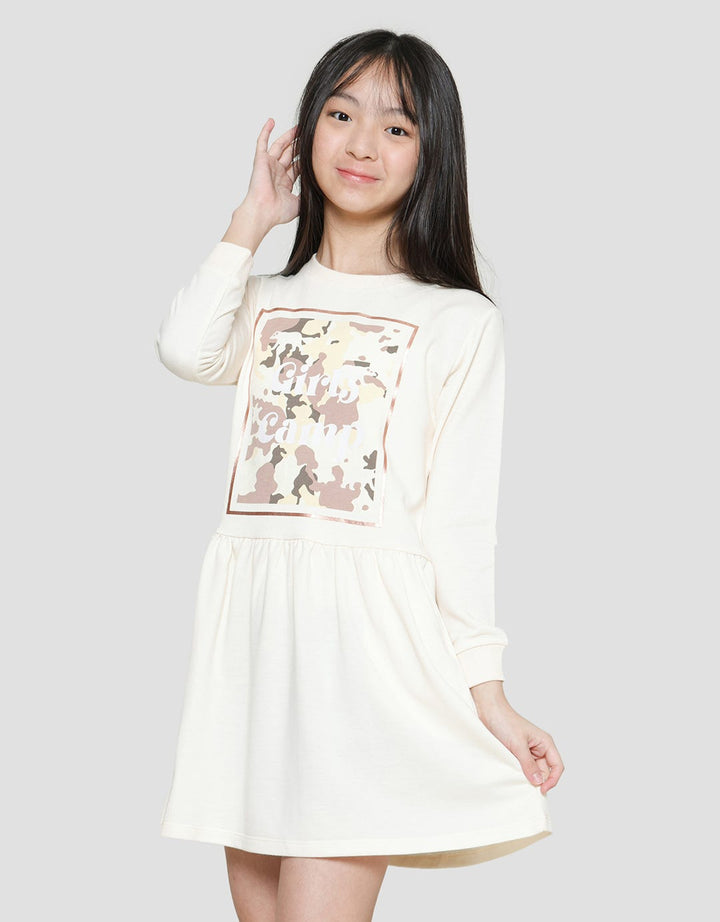 Nevada Art Camo Print Midi Dress Knit Lengan Panjang Anak Perempuan