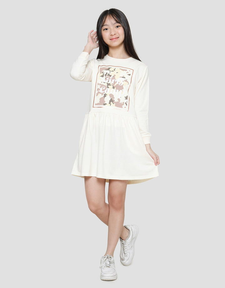 Nevada Art Camo Print Midi Dress Knit Lengan Panjang Anak Perempuan
