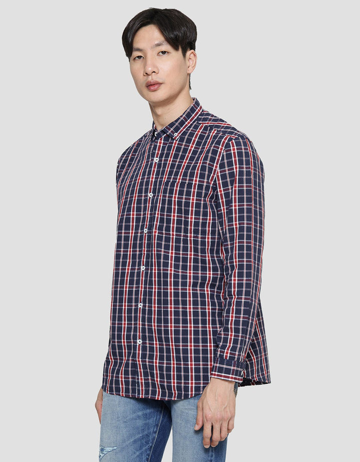Lois Check Print Kemeja Lengan Panjang Pria