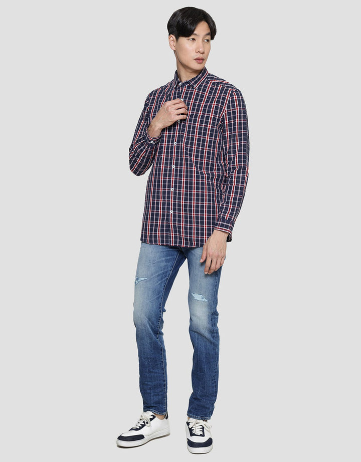 Lois Check Print Kemeja Lengan Panjang Pria