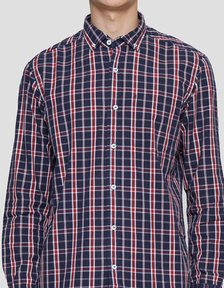 Lois Check Print Kemeja Lengan Panjang Pria