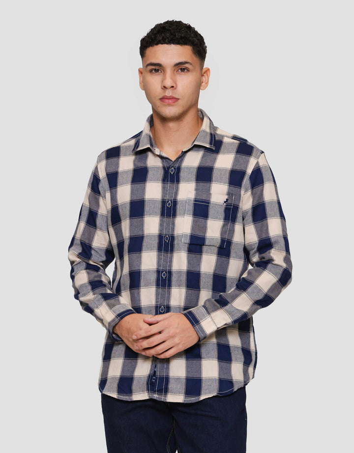 Lois Print Check Kemeja Lengan Panjang Pria