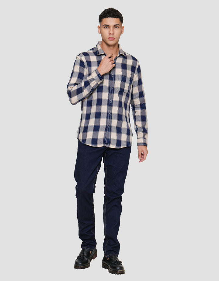 Lois Print Check Kemeja Lengan Panjang Pria