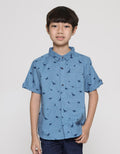 Little M Fullprint Dino Slub Boys Short Sleeve Shirt