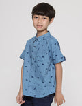 Little M Fullprint Dino Slub Boys Short Sleeve Shirt