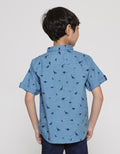 Little M Fullprint Dino Slub Boys Short Sleeve Shirt