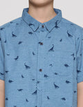 Little M Fullprint Dino Slub Boys Short Sleeve Shirt
