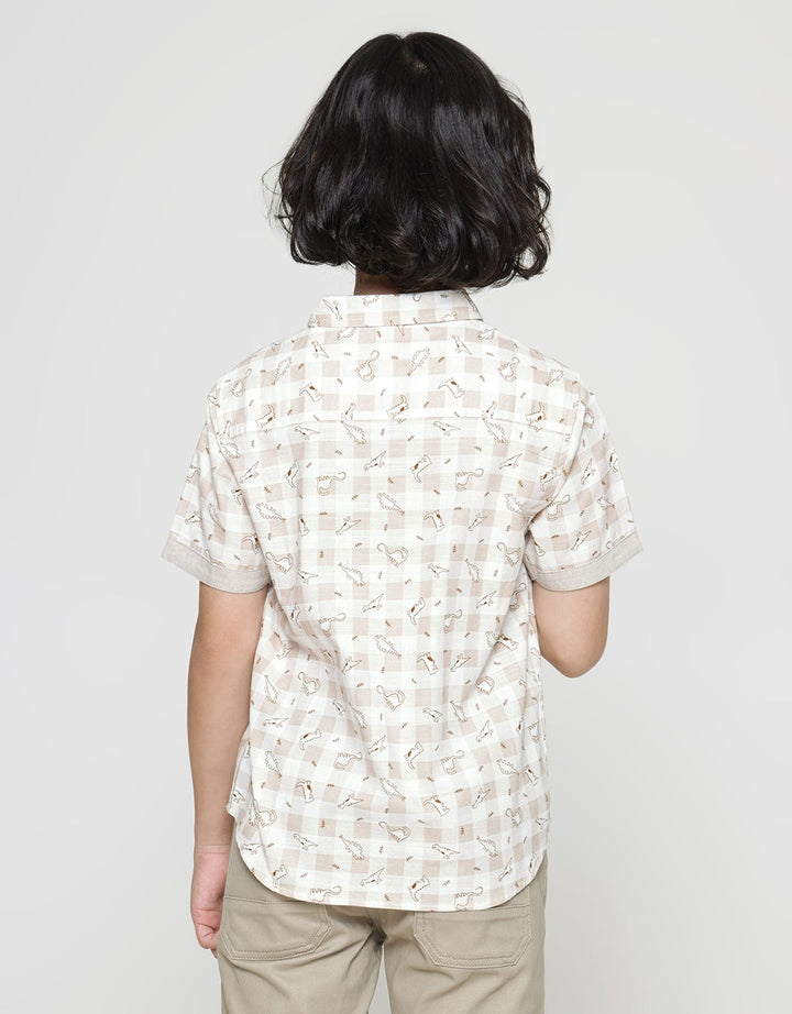 Little M Short Sleeve Shirt Fullprint Dino Check