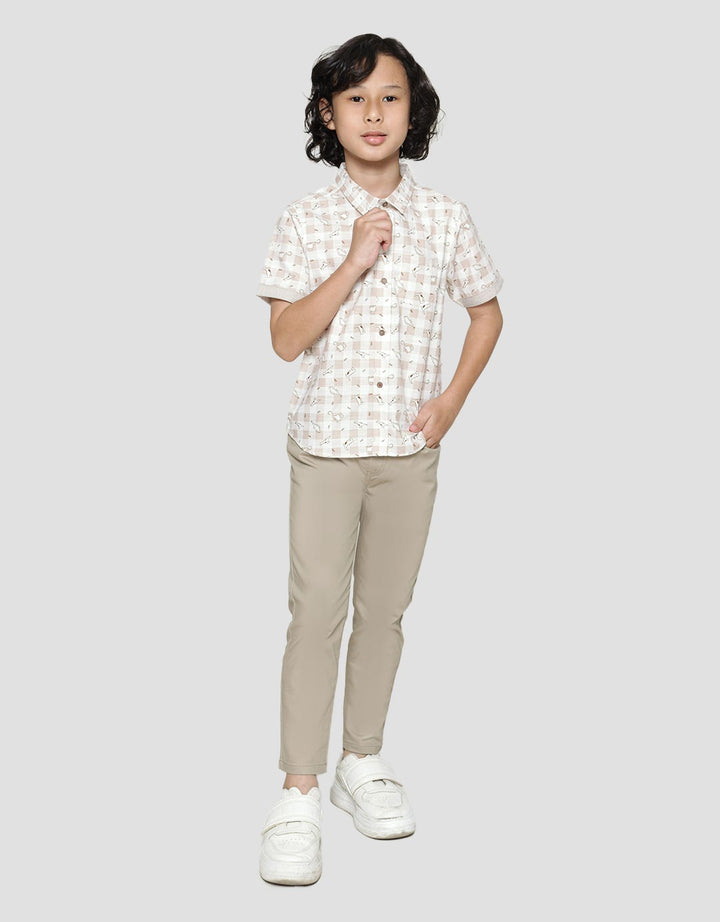 Little M Short Sleeve Shirt Fullprint Dino Check