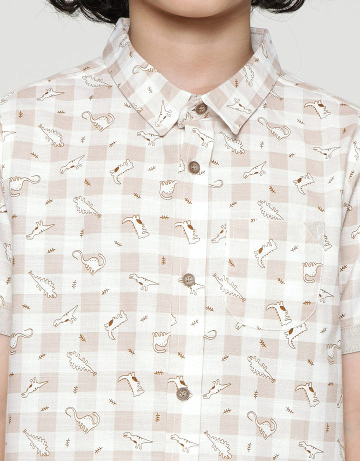 Little M Short Sleeve Shirt Fullprint Dino Check
