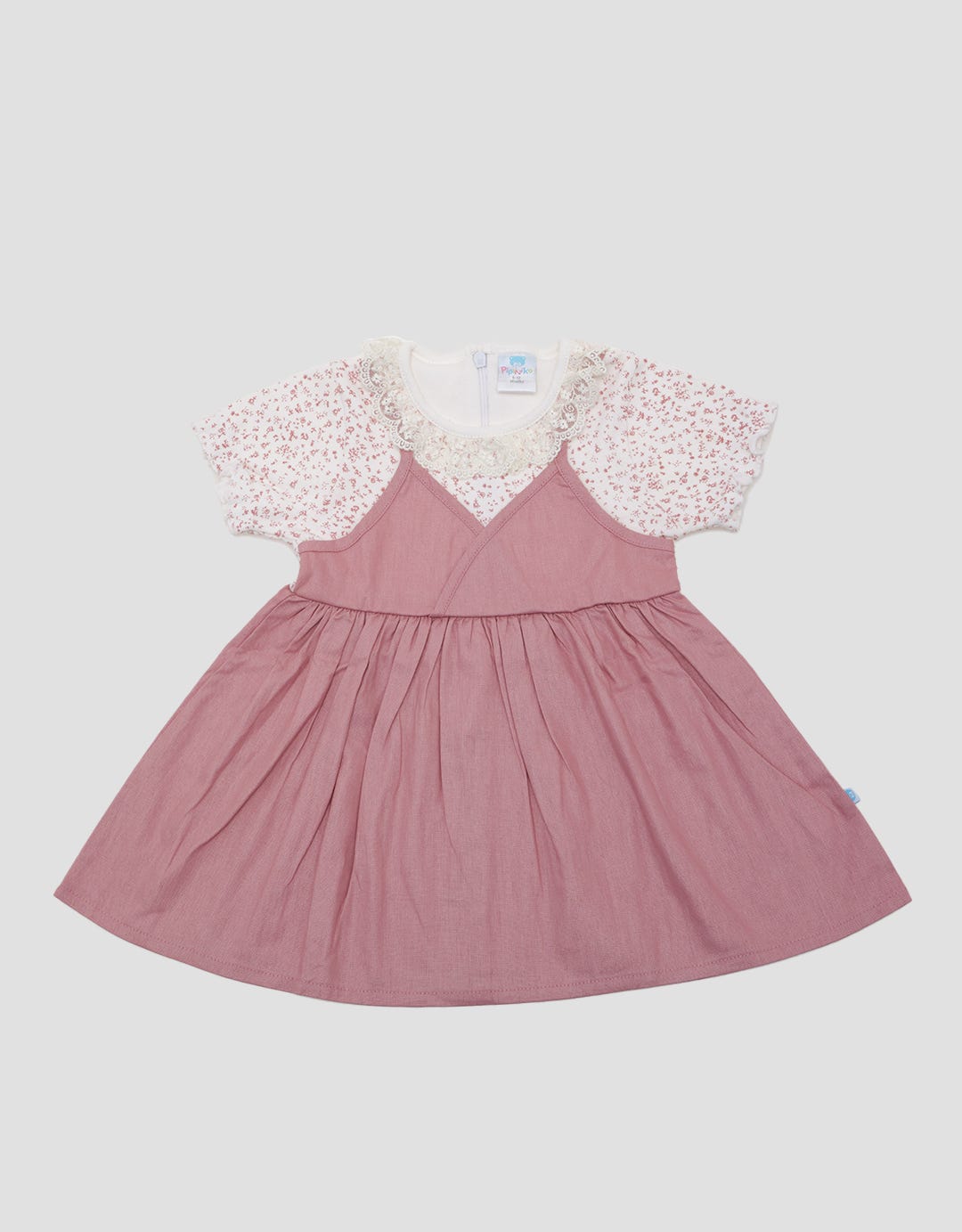 Pipiniko Short Sleeve Midi Dress Combi Woven With Lace
