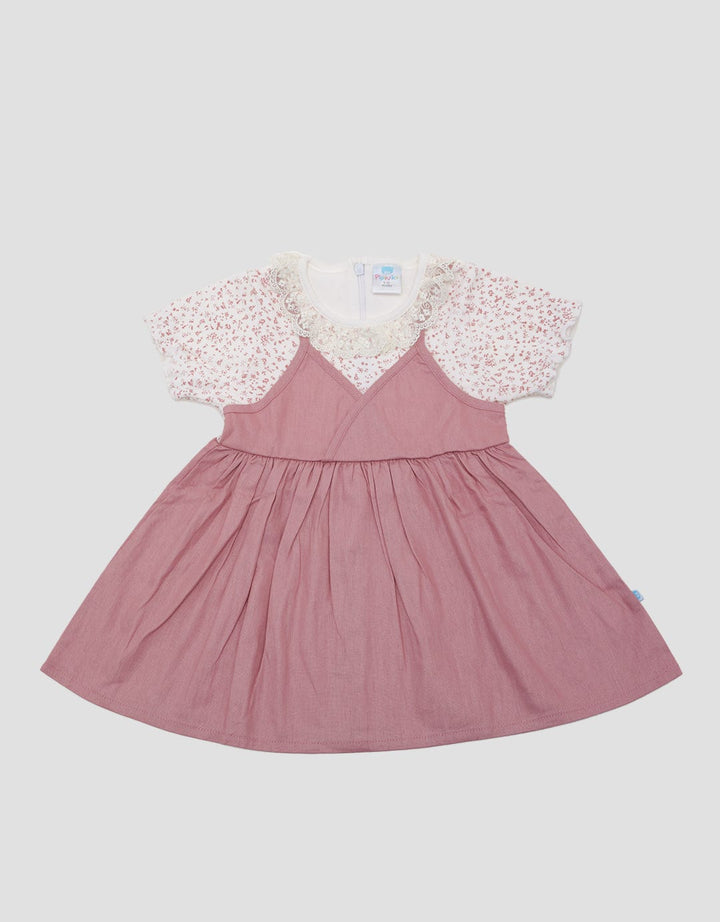 Pipiniko Short Sleeve Midi Dress Combi Woven With Lace