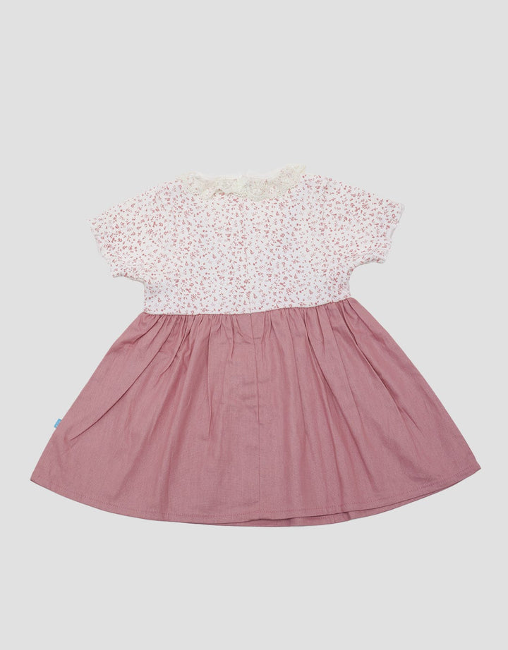 Pipiniko Short Sleeve Midi Dress Combi Woven With Lace