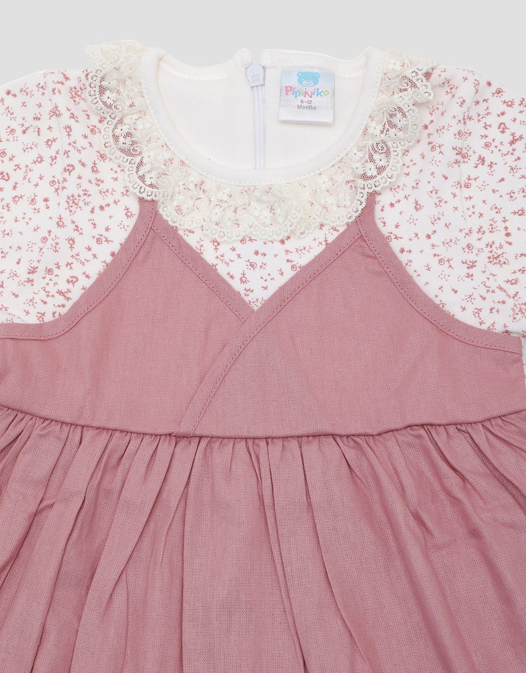 Pipiniko Short Sleeve Midi Dress Combi Woven With Lace