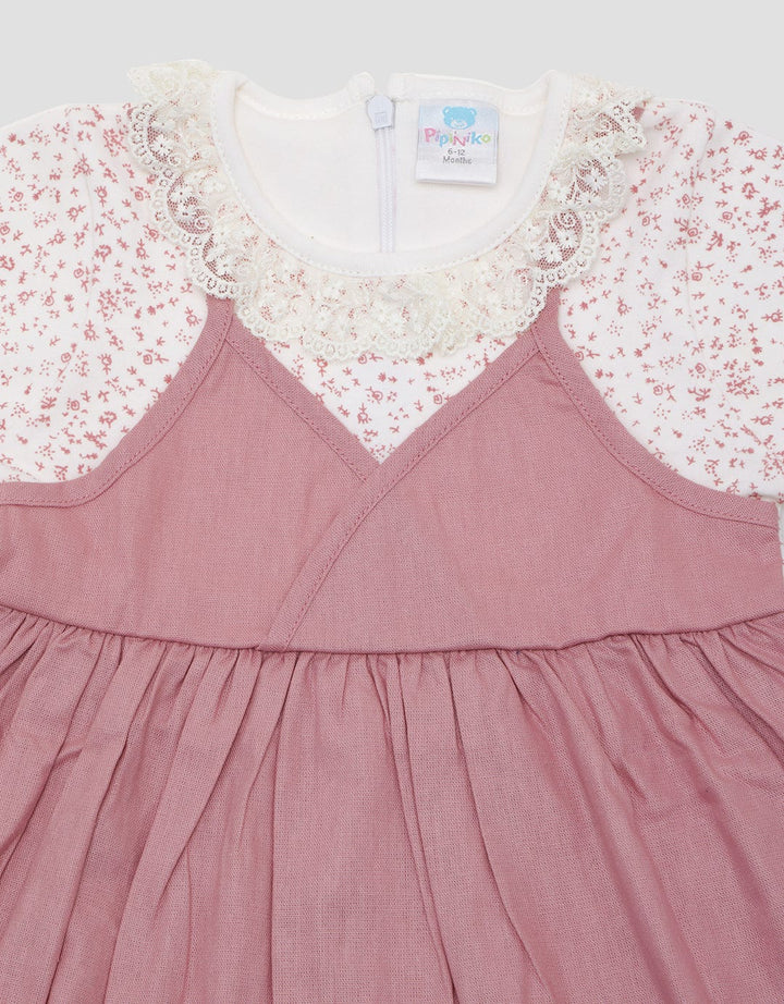 Pipiniko Short Sleeve Midi Dress Combi Woven With Lace