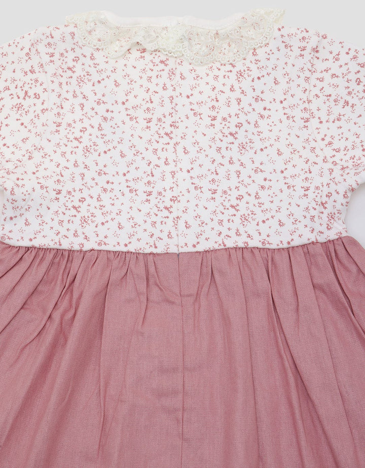 Pipiniko Short Sleeve Midi Dress Combi Woven With Lace