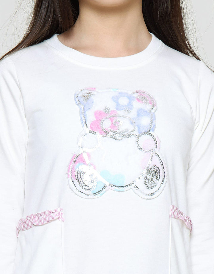 Aero Komb Woven With Fur Bear Midi Dress for Girls